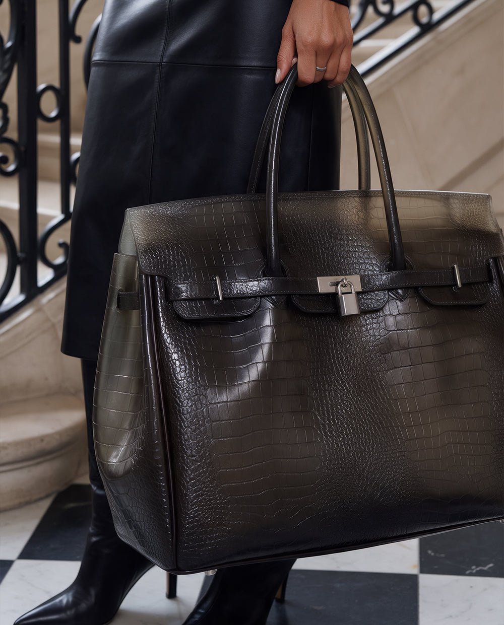 The Jelly Bag | Black Croc XL The Jelly Firkin | Waterproof TPU Jelly tote bag | Pink Jelly Club